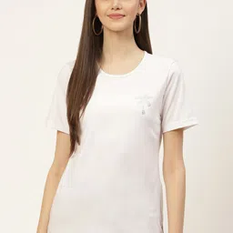BRINNS Women White Solid Pure Cotton T-shirt-image-92
