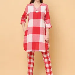 aayusika Checked Pure Cotton Tunic & Trousers Co-Ords-picture-11