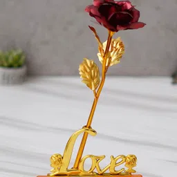 eCraftIndia Red & Gold-Toned Textured Rose Showpiece-16