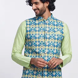 KISAH Woven Design Pure Cotton Nehru Jacket With Pocket Square-5