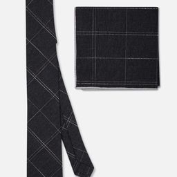 TOFFCRAFT Charcoal Grey Neck Tie With Pocket Square-image-1