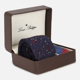 Louis Philippe Men Embroidered Tie And Pocket Square Accessory Gift Set-image-95