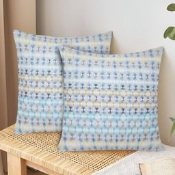 Tesmare Turquoise Blue & Beige 2 Pieces Printed Velvet Square Cushion Covers-image-44