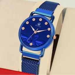 Septem Women Blue Patterned Dial & Blue Stainless Steel Bracelet Style Straps Analogue Watch-2
