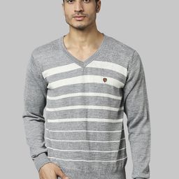 Raymond Men Grey & White Striped Pullover-image-66