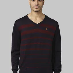Raymond Men Purple Striped Acrylic Wool Pullover-image-97
