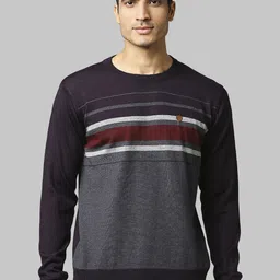 Raymond Men Violet & Grey Striped Acrylic Pullover-image-21