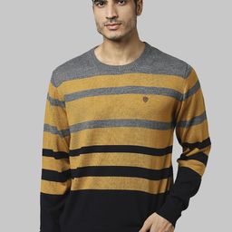 Raymond Men Yellow & Grey Striped Pullover-image-51