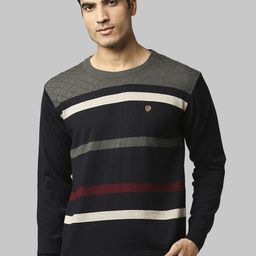 Raymond Men Blue, Green & white Striped Pullover sweater-image-72