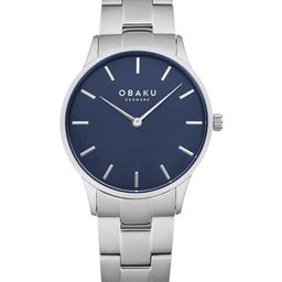 Obaku Men Blue Brass Dial & Silver Toned Bracelet Style Analogue Watch V247GXCLSC-Blue-image-65