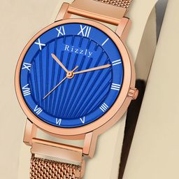 Septem Women Blue Dial & Rose Gold Toned Stainless Steel Bracelet Style Straps Analogue Watch-image-115