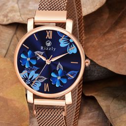 Septem Women Blue Dial & Rose Gold Toned Stainless Steel Bracelet Style Straps Analogue Watch-image-122