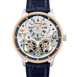 EARNSHAW Men Blue Brass Embellished Dial & Blue Leather Bracelet Style Straps Analogue Automatic Motion Watch-image-35