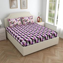Salona Bichona Purple & White Geometric 120 TC King Bedsheet with 2 Pillow Covers-image-44