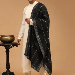 SHRESTHA BY VASTRAMAY Men Asymmetric A-Line Kurta With Churidar & Mirror Work Dupatta-41