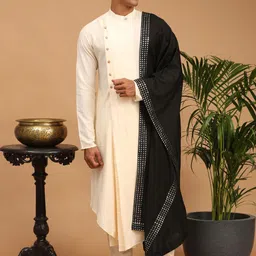 VASTRAMAY Band Collar Asymmetric A-Line Kurta with Churidar & Dupatta-picture-0