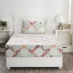 MASPAR Green & Red Printed 300TC Cotton Single Bedsheet With Pillow Cover-20