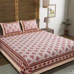 Sangria Purple & White Printed Cotton 210 TC King Bedsheet With 2 Pillow Covers-image-75