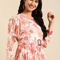 SHOWOFF Floral Printed Belted Detail Anarkali Kurta-picture-12
