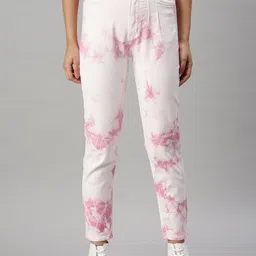 SHOWOFF Women Pink & White High-Rise Clean Look Elasticated Stretchable Jeans-image-2