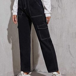 BROADSTAR Women Smart Wide Leg Stretchable Clean Look Cargo Jeans-image-88