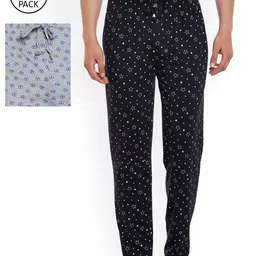 VIMAL Men Pack Of 2 Black & Grey Melange Printed Lounge Pants-6