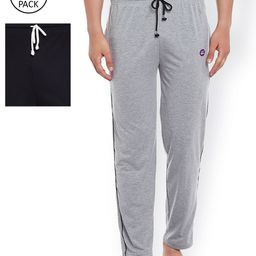 VIMAL Men Pack Of 2 Grey Melange & Black Solid Lounge Pants-9