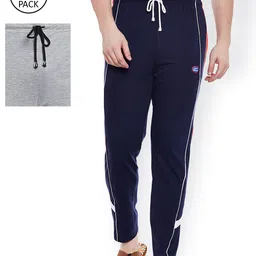 VIMAL Men Pack Of 2 Navy Blue & Grey Melange Solid Lounge Pants-picture-51