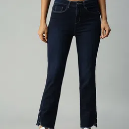 SHOWOFF Women Navy Blue Straight Fit High-Rise Light Fade Stretchable Jeans-image-46