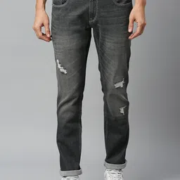 Mast & Harbour Men Grey Slim Fit Low-Rise Low Distress Heavy Fade Stretchable Jeans-picture-8