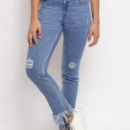TALES & STORIES Women Slim Fit Mildly Distressed Light Fade Stretchable Denim Jeans-picture-39