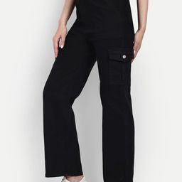 Next One Women Smart Wide Leg High-Rise Clean Look Cotton Stretchable Cargos-picture-41