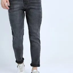 HIGHLANDER Men Charcoal Tapered Fit Clean look Light Fade Stretchable Cropped Jeans-image-64