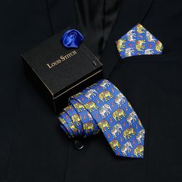 LOUIS STITCH Men Blue Printed Italian Silk Accessory Gift Set-image-82