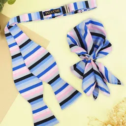 PELUCHE Men Striped Cotton Open Bow Tie & Pocket Square-image-97