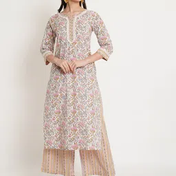 KALINI Floral Printed Regular Pure Cotton Kurta with Palazzos-image-90