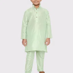 Maharaja Boys Band Collar Dupion Silk Straight Kurta With Pyjamas-picture-18