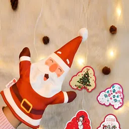 Indigifts Red Set Of 4 Fridge Magnets & Santa Hand Puppet Toy-8