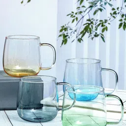 GOODHOMES Transparent Set of 4 Glass Glossy Mugs 380 ml Each-image-4