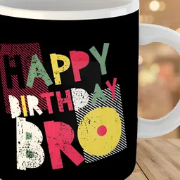 Keviv Black & Pink Happy birthday Bro Printed Ceramic Glossy Mug 325 ml-image-24