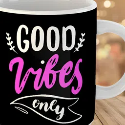 Keviv Black & Pink Good Vibes Printed Ceramic Glossy Coffee Mug 325 ml-image-25