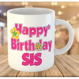 Keviv White & Pink Happy Birthday Sister Printed Ceramic Glossy Coffee Mug 325 ml-image-77