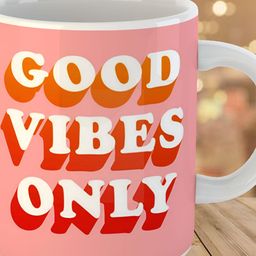 Keviv Pink & White Good Vibes Only Printed Ceramic Glossy Coffee Mug 325 ml-image-18
