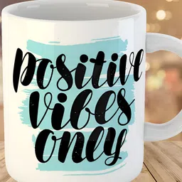 Keviv White & Blue Positive Vibes Only Printed Ceramic Glossy Coffee Mug 325 ml-image-9