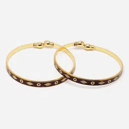 Anouk Women Set Of 2 Gold-Toned & Brown Gold-Plated Kada Bracelet-11