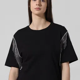 ONLY Women Colourblocked V-Neck Drop-Shoulder Sleeves Pockets T-shirt-image-55