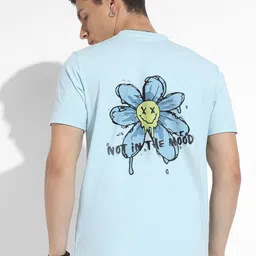 Campus Sutra Blue & Black Graphic Printed Cotton T-shirt-image-44