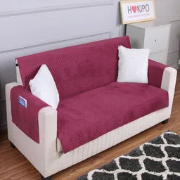 HOKIPO Burgundy 2 Seater Quilted Velvet Sofa Cover With Arms-image-18