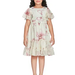 Peppermint Girls Floral Print Flared Sleeve Georgette Fit & Flare Dress-image-95