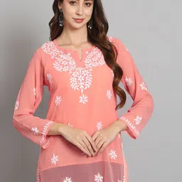 PARAMOUNT CHIKAN Ethnic Motifs Embroidered Chikankari Kurti-picture-47